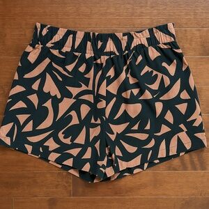 A New Day Abstract Black & Terracotta Elastic-Waist Shorts – Size Medium